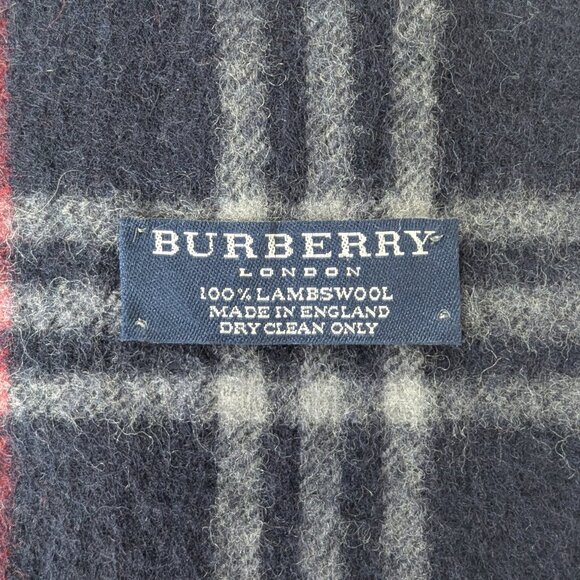 Burberry Lambswool Scarf Black/Navy – Unisex – Elegant Warm Accessory - Picture 3 of 7